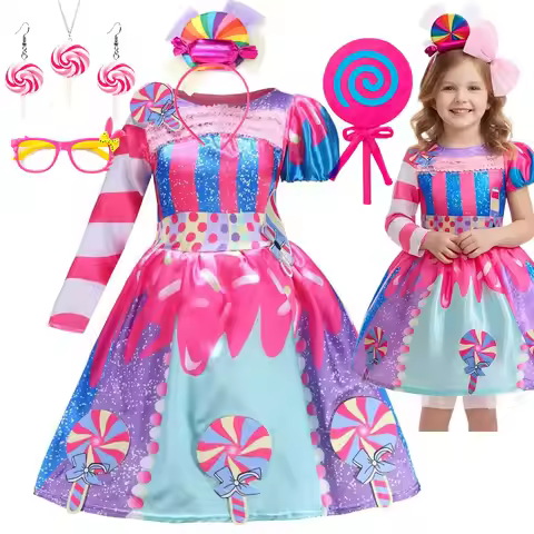 Featured One Sleeve Candy Costume for Kid Lovely Sugar Lollipop Role Play Apparel Purim Party Dress 