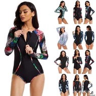 Women Rash Guard Long Sleeved One-Piece Zipper Swimsuit Beachwear Swimming Bathing Suit Surfing Fema