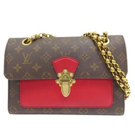 棕色 原花帆布 紅色牛皮 鏈帶 肩背包【LOUIS VUITTON LV 路易威登】 M41731