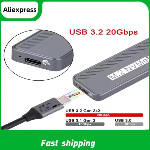NVMe M.2 Case Box NVMe Enclosure MAX 4TB 20Gbps USB 3.2 GEN 2X2 Type C NVME SSD Enclosure for PC Har