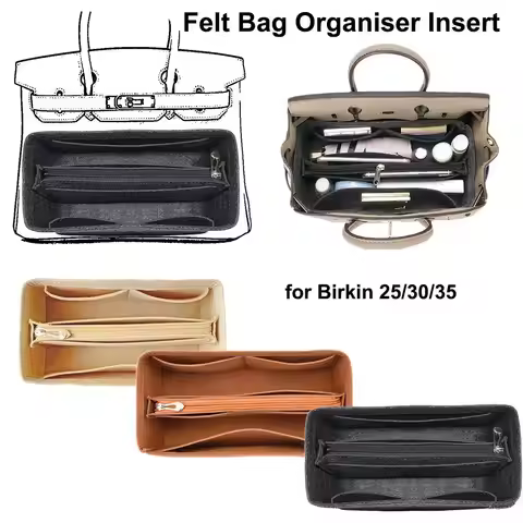 Multi-Pocket Bag Organizer for Birkin25/30/35 Inner Bag Storage Bag Felt Handbag Insert Bag Liner Ba