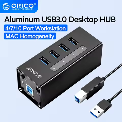 ORICO USB 3.0 Hub Aluminum High-speed USB Splitter Multiple 4/7/10Ports with 12V Power Adapter Suppo