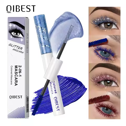 QIBEST Double Head Diamond Glitter Mascara Lasting Colored Mascara Eyelashes Pink Blue Green Red Bro