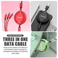 Three-in-one fast charging data cable, retractable car charger cable for three devices For Mazda 2 3
