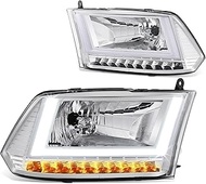 DNA MOTORING Pair of U Pattern 3D Light Bar Headlights Compatible With 11-18 Dodge Ram 1500/13-18 Ra