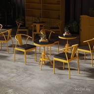 Solid Wood Coffee Shop Milk Tea Shop Round Table Backrest Combination Industrial Style Influencer Ro