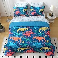 Wajade Boys Dinosaur Comforter Set Bed in A Bag Full Size 7 Piece 3D Blue Dinosaur Print Bedding Set