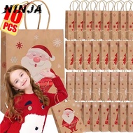 [H&L]7-Design Christmas Kraft Paper Bags - Holiday Gift Bags with Sturdy Handles for Wine Bottles, P