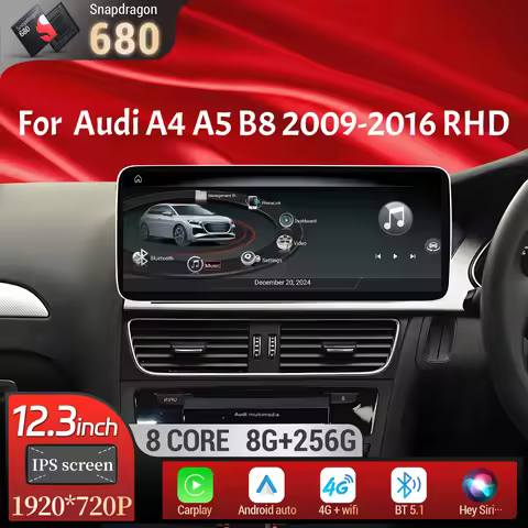 12.3 inch Right Hand Drive Android 13 Car Radio For Audi A4 A5 B8 2009-2016 BT Carplay Qualcomm Snap