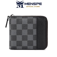 MENSPE Men's Short Zipper Wallet Casual Retro Pattern Large Capacity Purse Multi-Card Position ID Ho