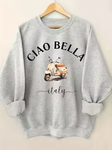 Y2k Pullover Festive Sweatshirt Ciao Bella Graphic Women's Fashion Hoodie Fall/Winter Polyester Casu