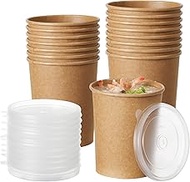 Disposable Kraft Paper Soup Cups with Lids, Paper Food Containers, Ice Cream Cups, To Go Bowls for H