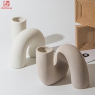 [clarins.sg] Pipe-shaped Ceramic Vase Boho Nordic Style Minimalist Modern Vase for Home Decor