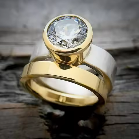 Huitan Statement Geometric Two Tone 2Pcs/Set Ring for Women Novel Party Fashion Gorgeous Vintage Hip