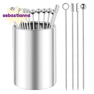 4.3inch Metal Cocktail Picks 20Pack+Holder Kit,304 Stainless Steel Cocktail Toothpicks, Reusable Coc