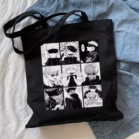 Japanese Jujutsu Kaisen anime canvas bag Harajuku casual punk print gothic large capacity shopper ba
