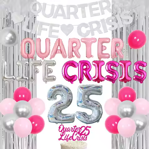 1Set Its Giving Quarter Life Crisis 25th Birthday Decorations Banner Cake Topper Number 25 Foil Ball