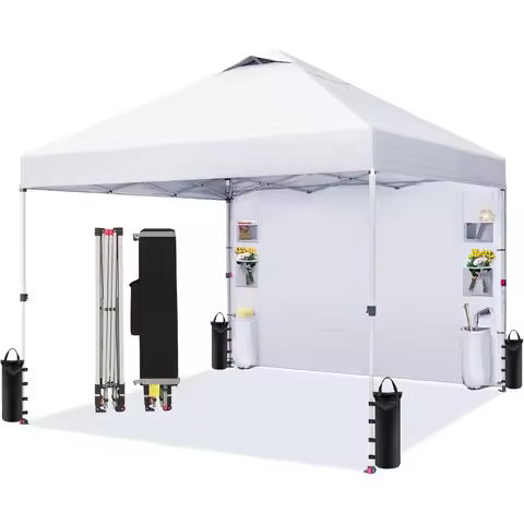 Canopy Tent 10x10 Pop Up Canopy Outdoor Shade with Pockets Sidewall, Easy Up Sun Shelter with One Pe