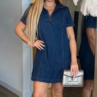 Women's Short Sleeve Zip Up Half Placket Casual Denim Dress Women's Denim Dress Zipper Front Short S