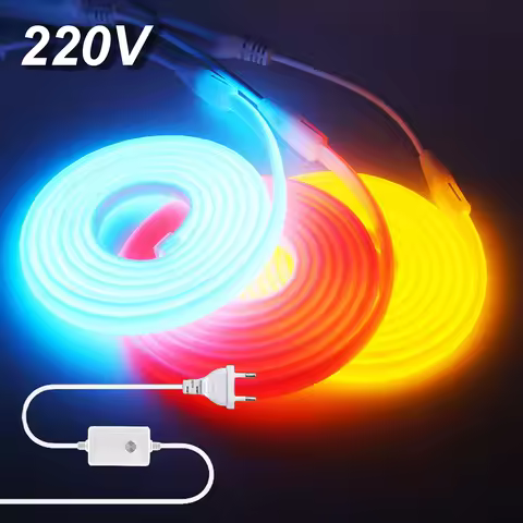 220V Led COB Neon Strip Light Dimmer Switch Power Plug Kit White Blue Pink Red Purple Yellow 5m 20m