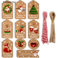 Homeliving 100pcs Merry Christmas Gift Tags Kraft Paper Card Hang Tag Christmas Party Favor
