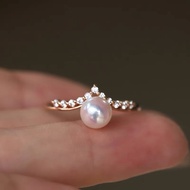 Princess Crown Ring natural freshwaterpearl Adjustable Ring