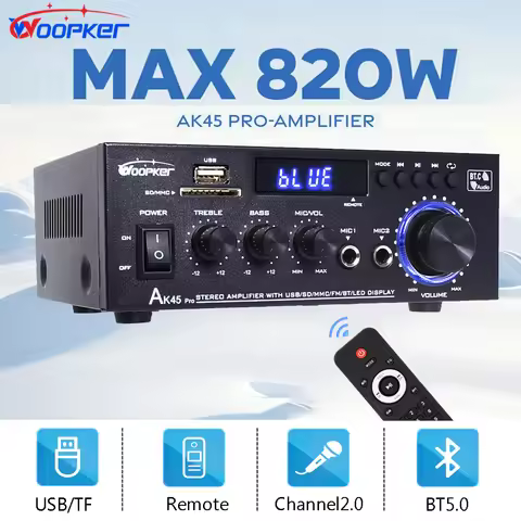 Woopker AK45 Pro Audio Amplifier Max Output 820W Channel 2.0 Bluetooth AMP Karaoke HiFi Digital Ster
