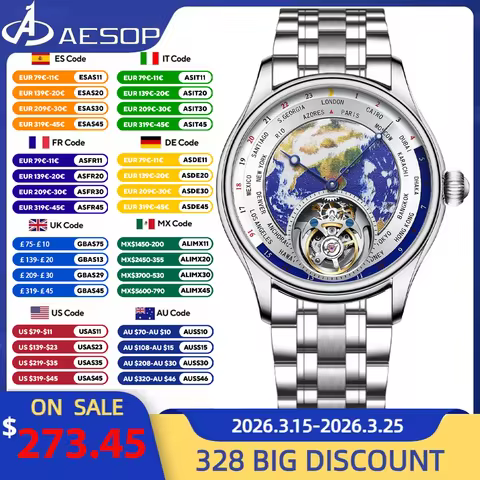 AESOP Original Luxury Men‘s Flying Tourbillon Mechanical Watch Earth Enamel Dial Sapphire Crystal Gl