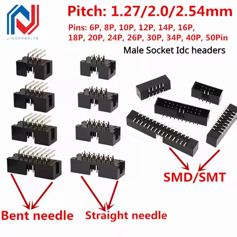 10Pcs Pitch 1.27mm 2.0mm 2.54mm Male Socket Straight IDC Box Headers PCB CONNECTOR DOUBLE ROW DC3 HE