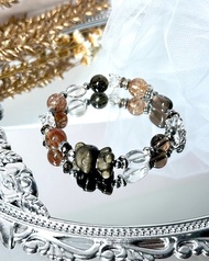 女神款金太郎熊熊招財水晶手鍊 - 金曜石熊熊/茶晶/黑金超七