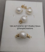 VangieCreations 10K AUTHENTIC PEARLS SET(Pendant,Stud Earrings,Ring)10mm