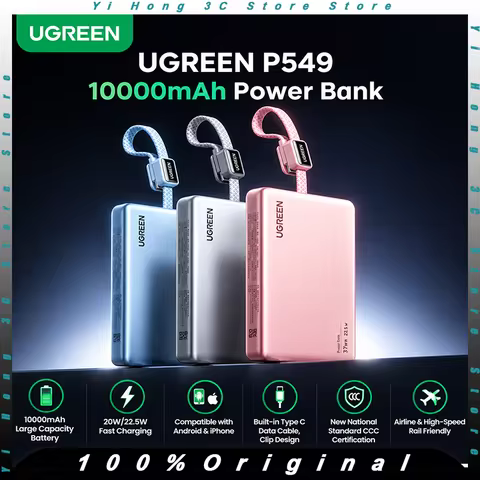 UGREEN PB549 10000mAh Power Bank 22.5W Fast Charging Built-in USB C Cable Digital Display Portable C