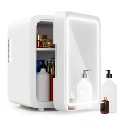 Mini Fridge with Dimmable LED Mirror 4 Liter Easy-Take Skincare Fridge Small Refrigerating Makeup fo