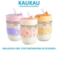 KAUKAU 350ML Cute Girly Glass Attractive Simple Straw Cup Girl's Summer Portable Water Cup With Chai