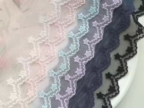 5 yardS 7cm 2.75" wide black/ivory/pink/blue/navy/purple star gauze mesh Embroidery skirt dress shir