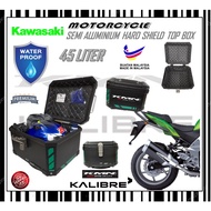 KAWASAKI SEMI ALUMINIUM WATERPPROOF TOP BOX 45LITER MOTORCYCLE HARD SHIELD TOP CASE KMN KALIBRE HIGH