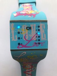 THE ONE 01 SLIM SQUARE Limited Edition 限量版全鋼長方形粉藍色玻璃藍色 LED 顯示燈粉藍色塑膠錶帶手錶