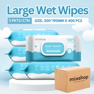 mixshop Daily use wet tissue, 5 Pkt per Carton Total 400 Sheets, Large and Thick Baby Wet Wipes.
