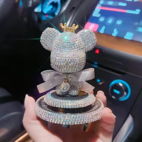 Full Diamond Crown Big Head Bear Car Decoration Letter Optional Car Center Console Perfume Ointment 