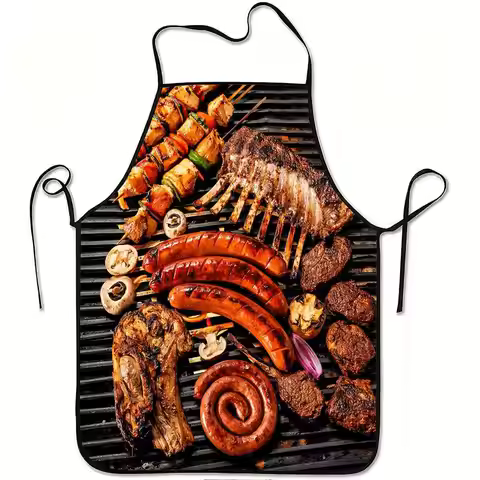 1 Piece of Fun Barbecue-Themed Apron, Featuring Classic Barbecue Foods and a Retro Design of a Meat 