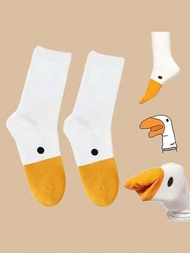 1雙有趣的大白鵝中筒襪,可愛的卡通動物風格