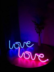 1入組 LOVE 字母 LED霓虹燈，營造氛圍性質的房間裝飾和求婚道具，適用於情人節，可使用 USB 5V1A 或 3 AA電池供電（電池不包含）
