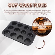 爆款Heavy duty carbon steel cupcake baking tray,12 mini cup cupcake shaped cake pan,nonstick cupcake b