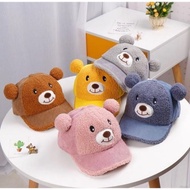 TOPI ANAK BALITA IMPORT BERUANG TELINGA POMPOM BUNYI KERINCING RATTLE