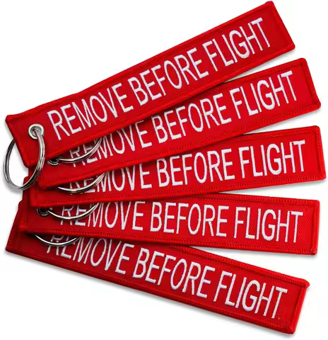 5PCS Car Key Chain Remove Before Flight Jet Tag Keychain Both Sides Text Embroidery Aviation Key Hol