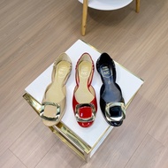 Nude Women's Shoes rv Patent Leather Metal Square Buckle Flat Shoes Comfortable Round Toe Shallow Mo