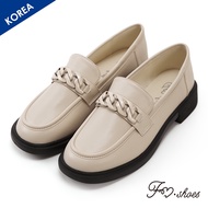 FM SHOES Paint Buckle Loafers Apricot