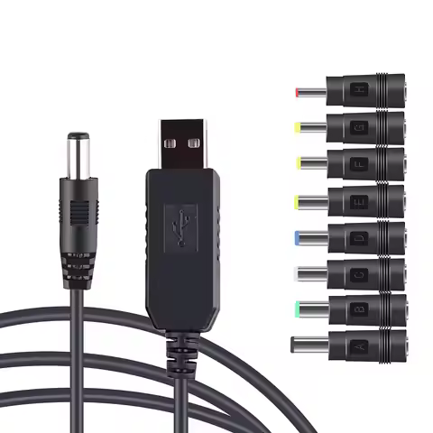 3.3ft/1m USB to 5.5mm x 2.1mm DC 9V Power Charger Adapter Cable with 8 Pcs DC Header Connector, Matc