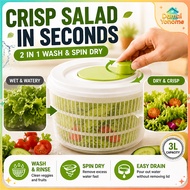 2 In 1 Manual Salad Spinner 3L Vegetable Washer Spin Dry Basket for Lettuce & Fruits