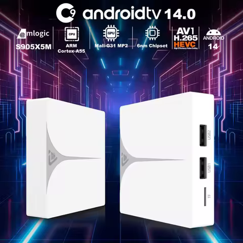 2026 New Smart TV Box C9 Android 14 OS Amlogic S905X5M 4GB 32GB 4K HD WIFI 6 BT 5.4 1000M Media Play